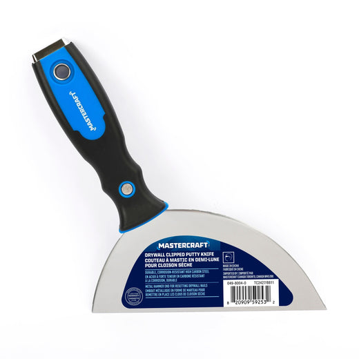 Mastercraft Clipped Joint Carbon Steel Drywall Knife with Soft Grip & Hammer End, 6-in