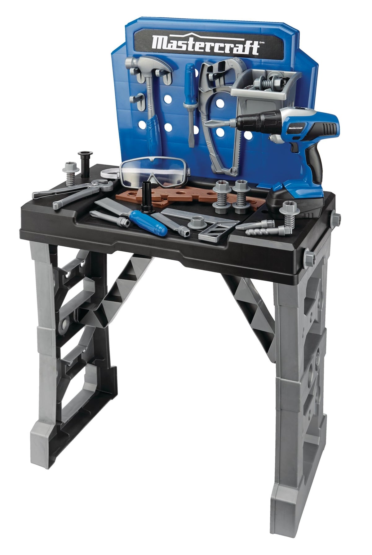 Mastercraft Deluxe Toy Tool & Work Bench withBattery Operated Drill For Kids, Ages 3+