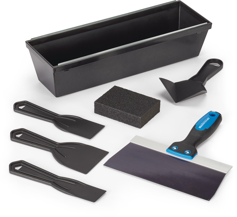 Mastercraft DIY Drywall Set with Mud Pan, Taping Knife, Corner Tool, Putty Knife & Sponge, 7-pc