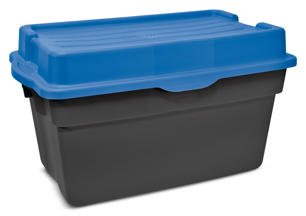 Mastercraft Heavy Duty Stackable Storage Box with Hinged Lid, 132-L, Black/Blue