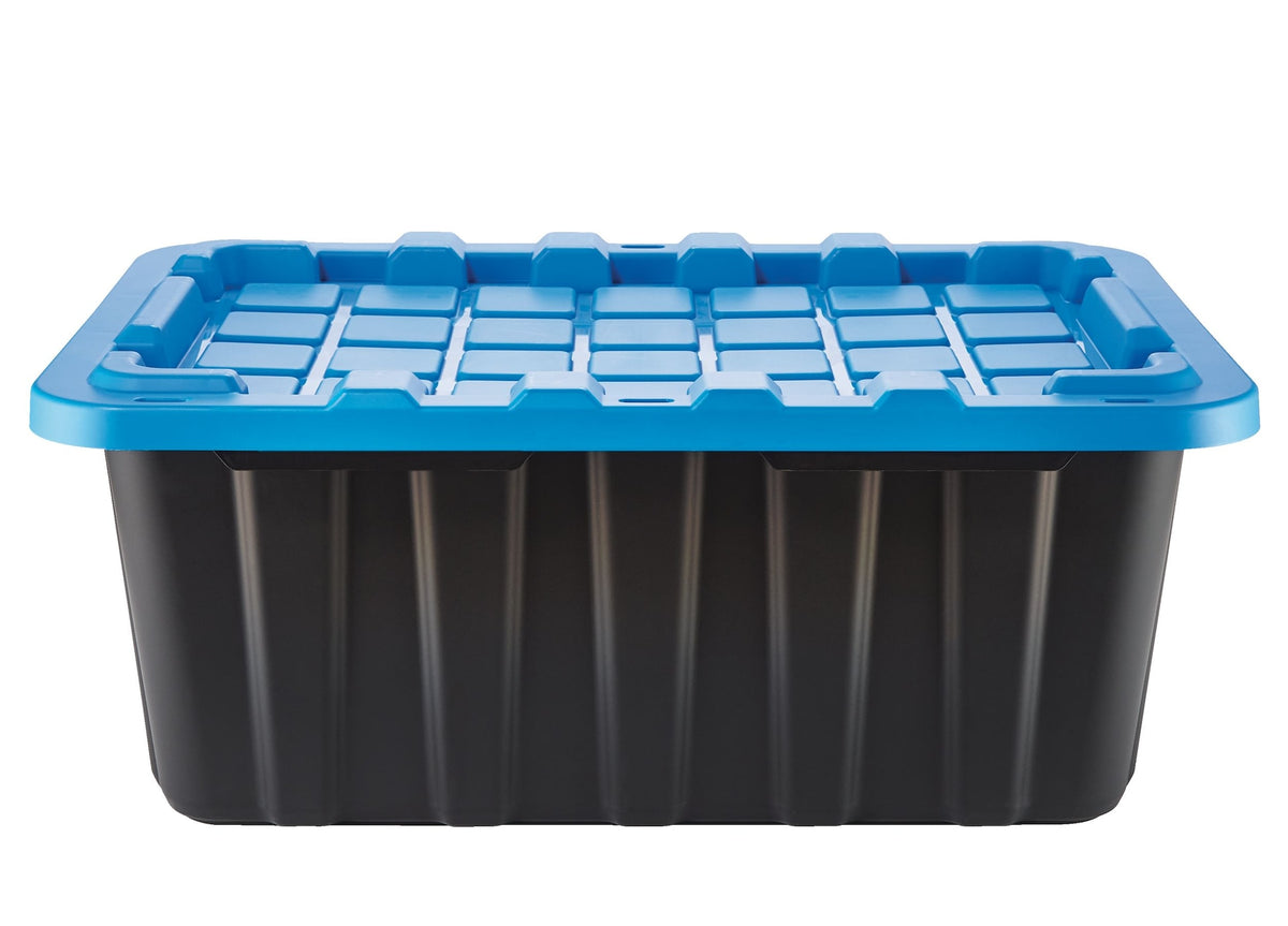 Mastercraft Heavy Duty Stackable Storage Box with Lid, 70-L, Black/Blue