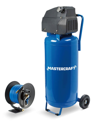 Mastercraft Oil-Free Vertical 20-Gallon Air Compressor with Bonus Hose Reel, 135-PSI, 2HP