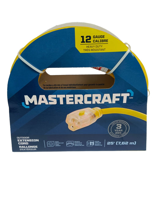 Mastercraft Outdoor Extension Cord with Grounded Outlet and Lighted End, Yellow