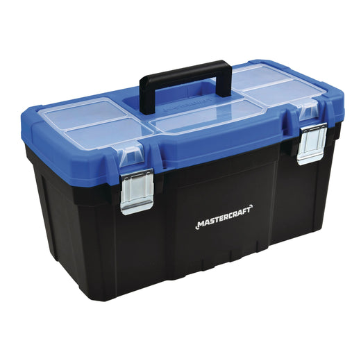 Mastercraft Portable Plastic Tool Box with Removable Tray & Tray Top, Blue, 22-in