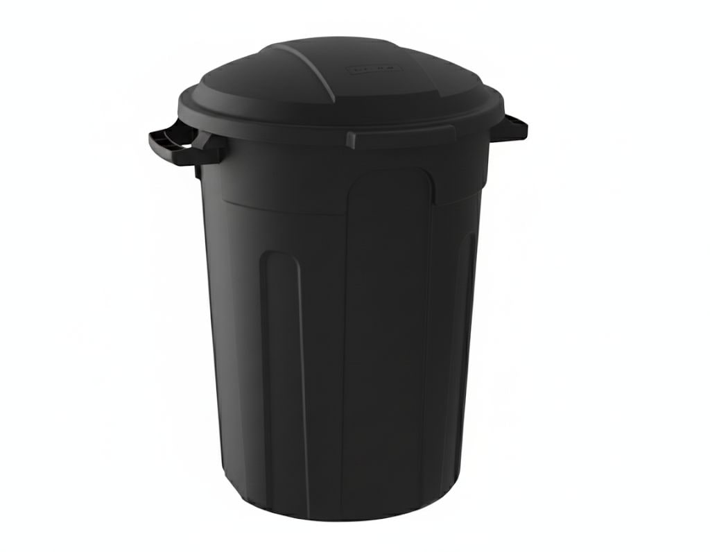 Mastercraft Resin Circular Outdoor Garbage Can with Lid, Black, 121-L