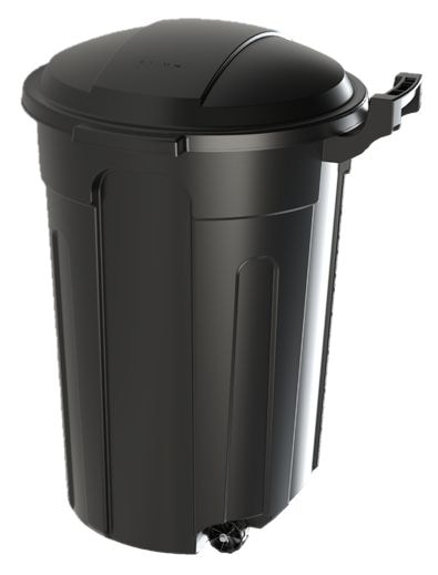 Mastercraft Resin Circular Wheeled Outdoor Garbage Can with Lid, Black, 121-L