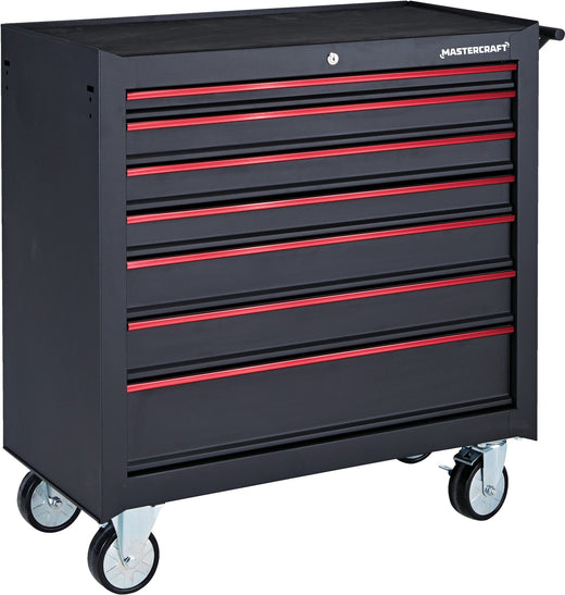 Mastercraft Rolling Tool Storage Cabinet with 7 Drawers, Black, 36-in