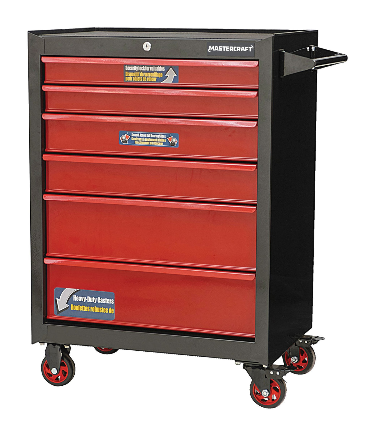 Mastercraft Rolling Tools Storage Cabinet with 6 Drawers, Black&Red, 26-in