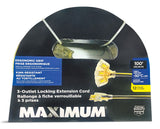 MAXIMUM 100-ft 12/3 Outdoor Extension Cord with 3 Grounded Outlets, Lighted End and Locking Connector, Yellow/Black