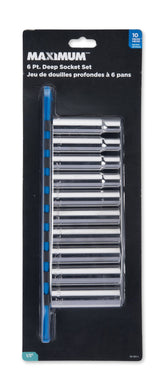 MAXIMUM 1/2-in Drive 6 Pt. Deep Socket Set, Metric, Nickel-Chrome Plating, 10-pc image 2