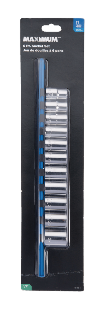MAXIMUM 1/2-in Drive 6 Pt. Socket Set, Metric, Nickel-Chrome Plating, 11-pc