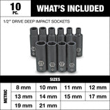 MAXIMUM 1/2-in Drive Deep Impact Socket Set, Metric, 10-pc image 2