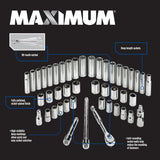 MAXIMUM 1/2-in Drive Professional Grade Socket Set, 45-pc, SAE/Metric, CRV, Nickel-Chrome Plating image 3