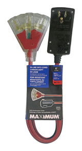 MAXIMUM 6-ft 14/3 Outdoor GFCI Extension Cord with 3 Grounded Outlets, Lighted End, Block/Red image 4