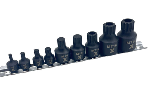 MAXIMUM 9 Piece Impact Stubby Bit Socket Rail Triple Square