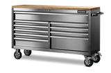 MAXIMUM Butcher Block Top Rolling Tool Storage Cabinet with 10 Drawers, Stainless Steel, 56-in