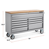 MAXIMUM Butcher Block Top Rolling Tool Storage Cabinet with 10 Drawers, Stainless Steel, 56-in image 8