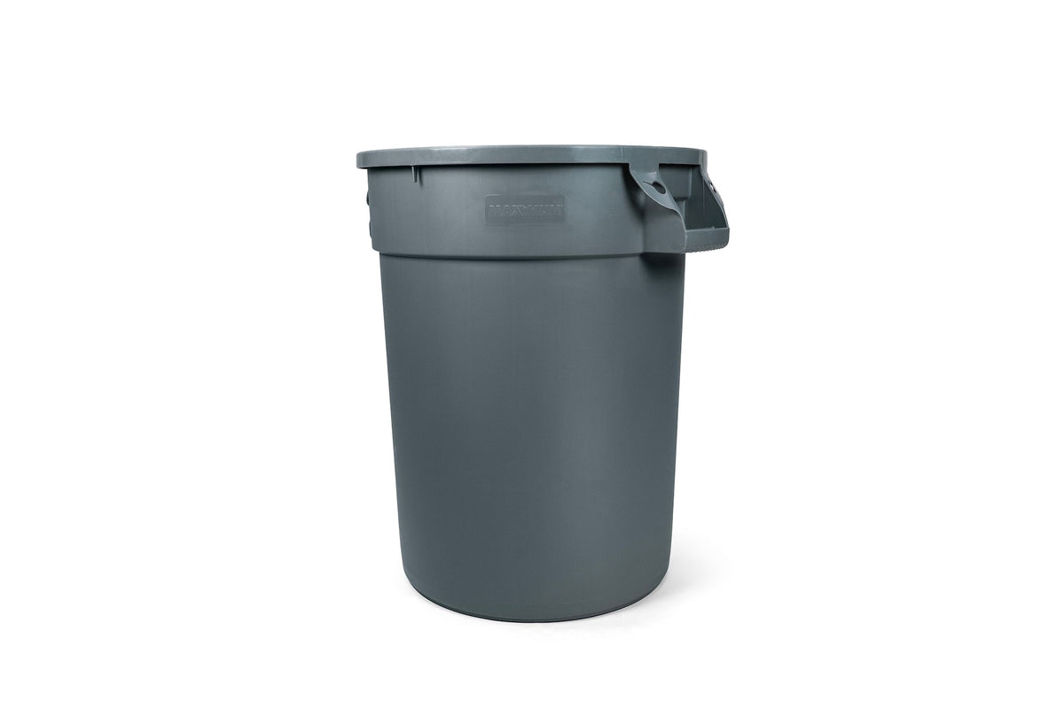 MAXIMUM Commercial Circular Outdoor Garbage Can with Lid, Grey