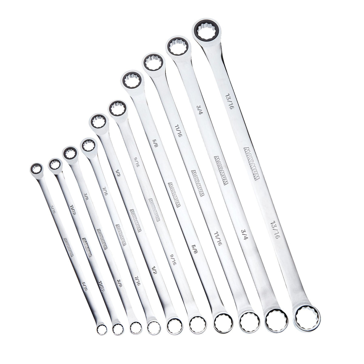 MAXIMUM Extra-Long Double Box-End Ratcheting Wrench Set, SAE, 10-pk
