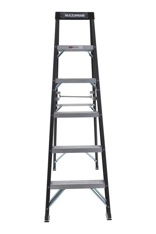 MAXIMUM Grade 1 Fiberglass Heavy-Duty Industrial Step Ladder, 250-lb, 6-ft