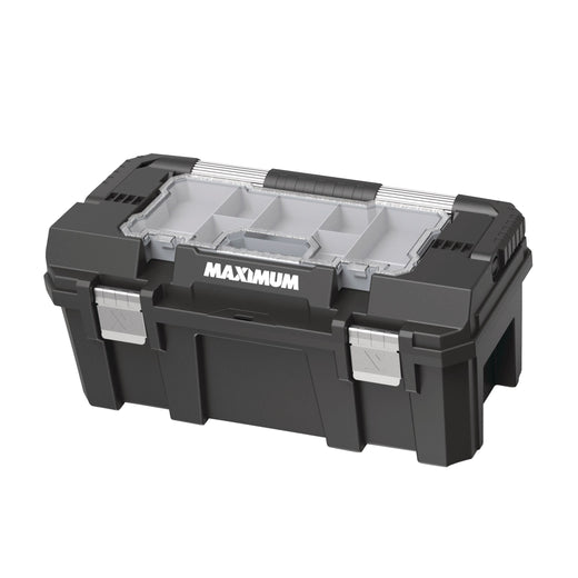MAXIMUM Heavy-Duty Plastic Tool Box with Removable Tray & Organizer, 22-in, Black