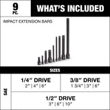 MAXIMUM Impact Extension Bar Set, 9-pc, SAE/Metric, CRMO image 3