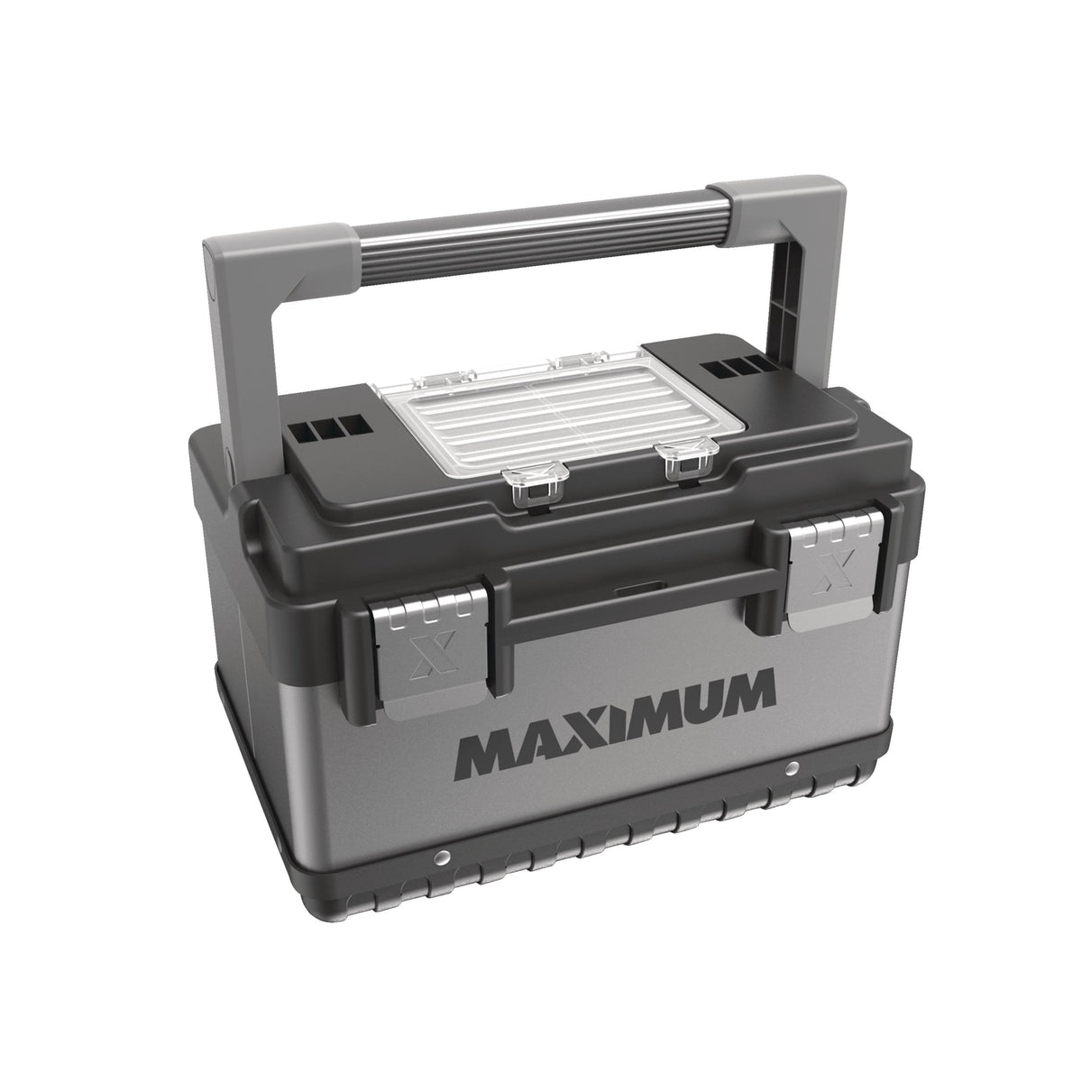MAXIMUM Portable Plastic & Metal Tool Box with Removable Tray & Organizer, Black, 15-in