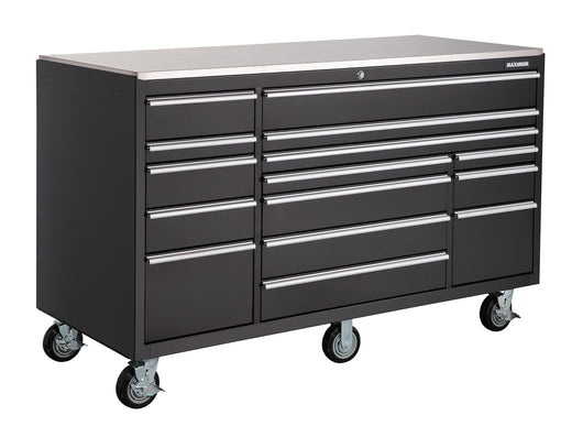 MAXIMUM Rolling Tools Storage Cabinet with 15 Drawers, Black, 72-in x 30-in
