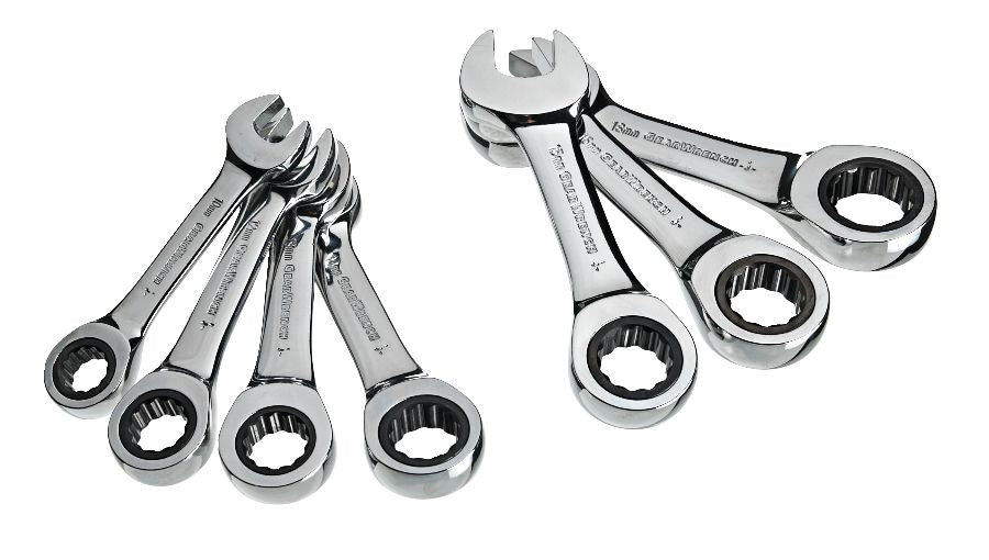 MAXIMUM Stubby Ratcheting Wrench Set, Metric, Nickel-Chrome Plating, 7-pc
