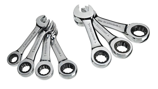 MAXIMUM Stubby Ratcheting Wrench Set, Metric, Nickel-Chrome Plating, 7-pc