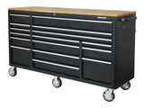 MAXIMUM Tool Cabinet with Wood Top and 4-Outlet Power Strip, Black, 74x24-in