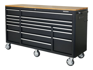 MAXIMUM Tool Cabinet with Wood Top and 4-Outlet Power Strip, Black, 74x24-in