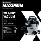 MAXIMUM VJF608PF 4 Peak HP Wet/Dry Shop Vacuum with Hose & Accessories, 22-L image 3