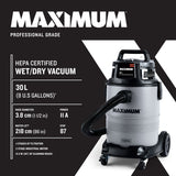MAXIMUM VK811PH HEPA Certified Wet/Dry Shop Vacuum with Hose and Accessories, 30-L image 5