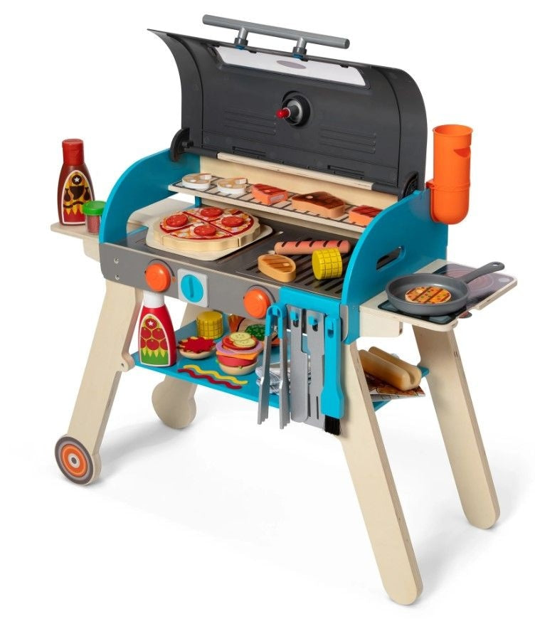 Melissa & Doug Wooden Deluxe Barbecue Grill, Smoker and Pizza Oven Playset, Ages 3+