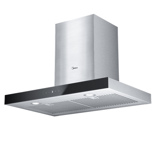 Midea Glass 450CFM T-Shape Kitchen Exhaust Fan Range Hood with Gesture Controls, Stainless Steel, 30-in
