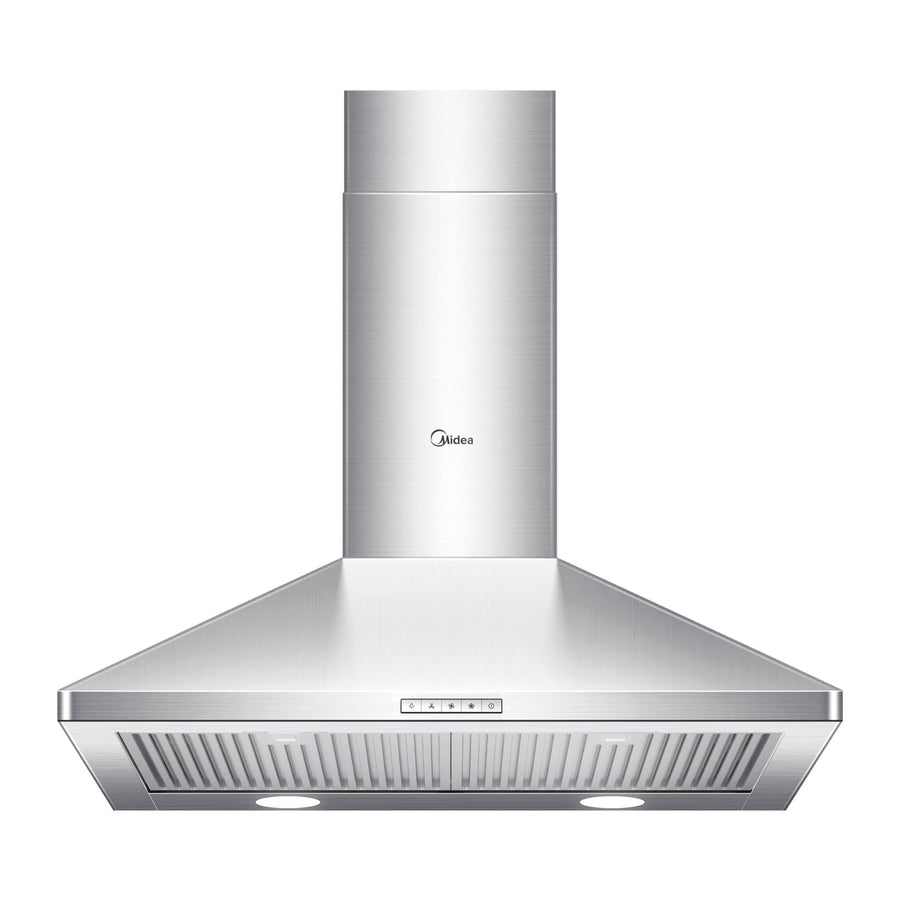 Midea Pyramid 450CFM Push Button Wall Mount Kitchen Exhaust Fan Range Hood, Stainless Steel, 30-in