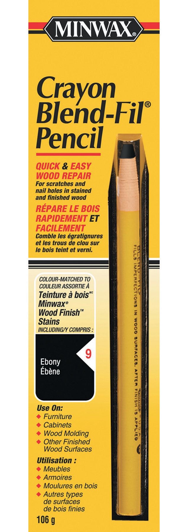 Minwax Crayon Blend-Fil Wood Pencil, Ebony