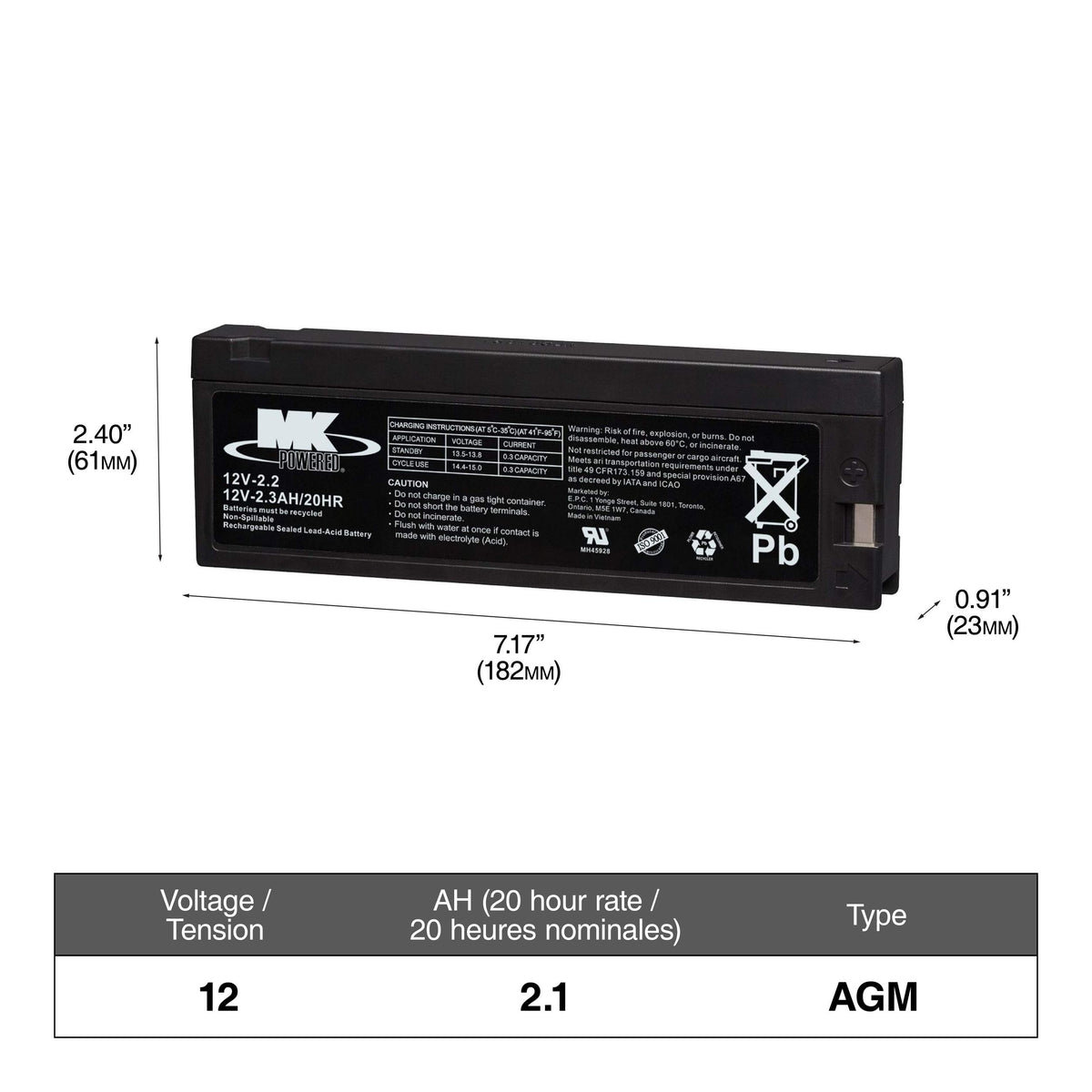 MK Battery 12-Volt 2.3 Ah SLA Battery