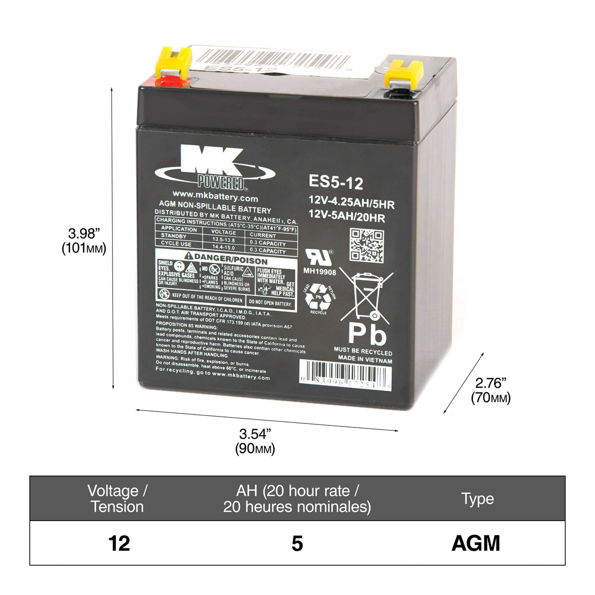 MK Battery 12-Volt 5 Ah SLA Battery, F2 Terminal