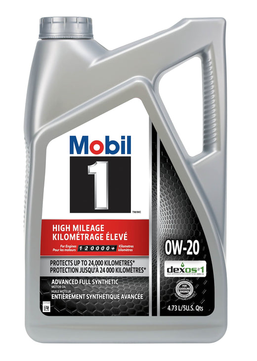Mobil 1 High Mileage 0W20 Synthetic Engine/Motor Oil, 4.73-L