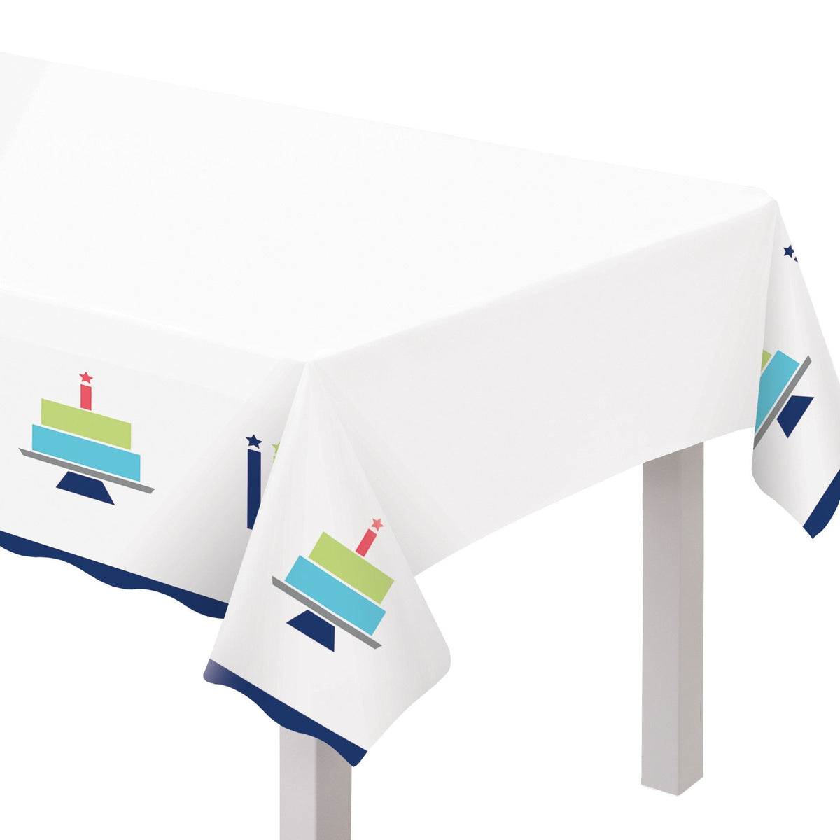 Modern Birthday Cake Reusable Plastic Table Cover, 54x102-in, For Indoor/Outdoor Use