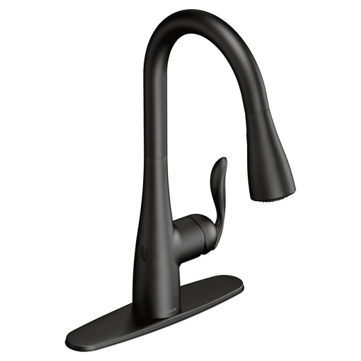 Moen Arbor Single Handle Touchless Pull Down Sprayer Kitchen Faucet with MotionSense & Power Clean, Matte Black