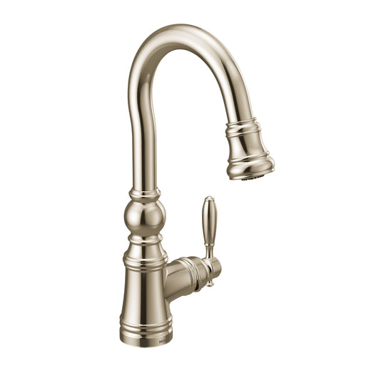 Moen Weymouth Single Handle High Arc Pull Down Sprayer Kitchen Faucet with Power Clean, Polished Nickel