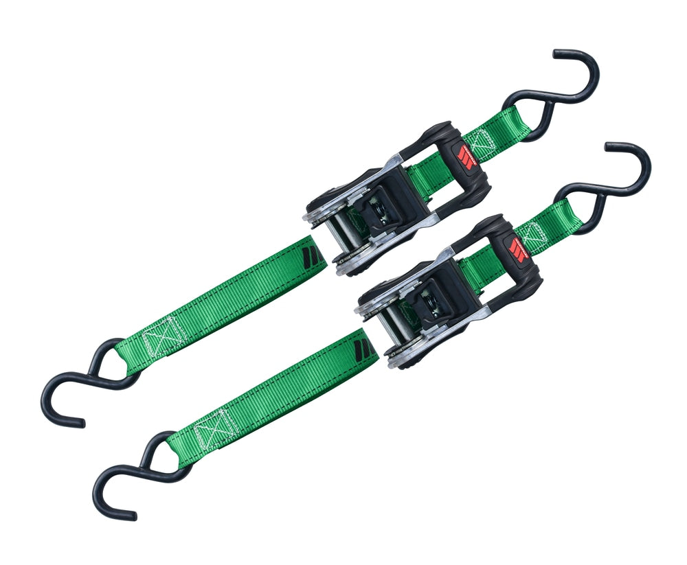 MotoMaster 1,500-lb Ratchet Tie Down Straps, with Padded Handle, 1-in x 10-ft, 2-pk
