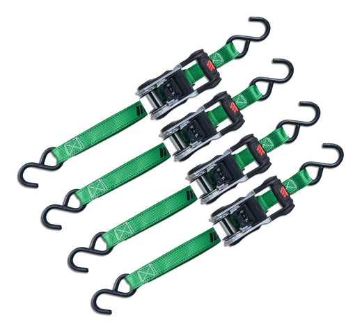 MotoMaster 1,500-lb Ratchet Tie Down, with Padded D-Handle, 1-in x 14-ft, 4-pk, Green