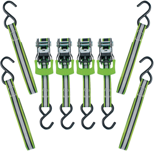 MotoMaster 1,500-lb Reflective Ratchet Tie Down Strap, with Padded D-Handle, 1-in x 12-ft, 4-pk, Green