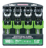 MotoMaster 1,500-lb Reflective Ratchet Tie Down Strap, with Padded D-Handle, 1-in x 12-ft, 4-pk, Green image 2