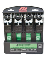 MotoMaster 900-lb Ratchet Tie-Down Straps, Non-Padded, 1-in x 10-ft, 4-pk