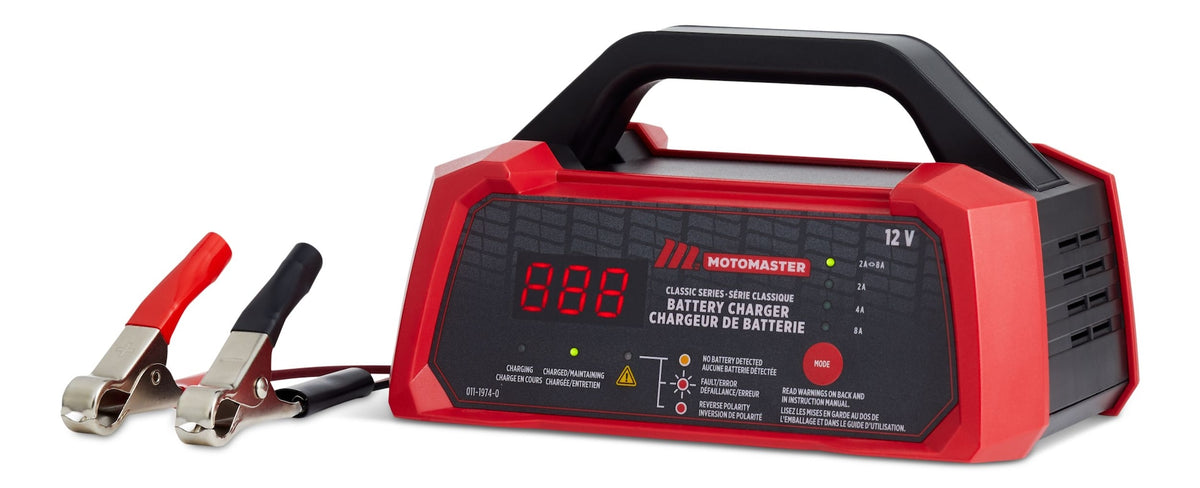 MotoMaster Classic Series Smart Battery Charger/Maintainer, Fully Automatic, 8/4/2-Amp, 12V